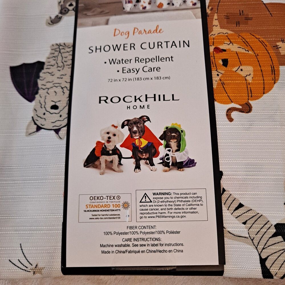 Rockhill Home Dog Parade Shower Curtain Halloween 72" X 72" 100% Polyester